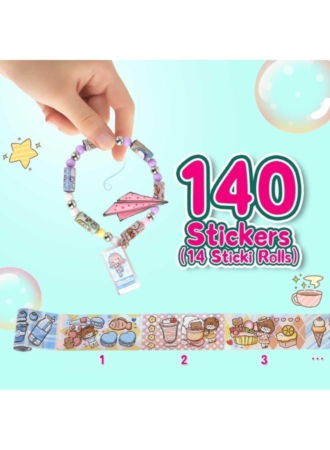 OSHIMA Sticky Rolls Bracelet, Sticky Rolls Bracelet Kit with 140 English Boxed Stickers, Wearable and Shareable Stickers, Sticker Roll of Share Unique Designs for Kids to Explore - Image 3